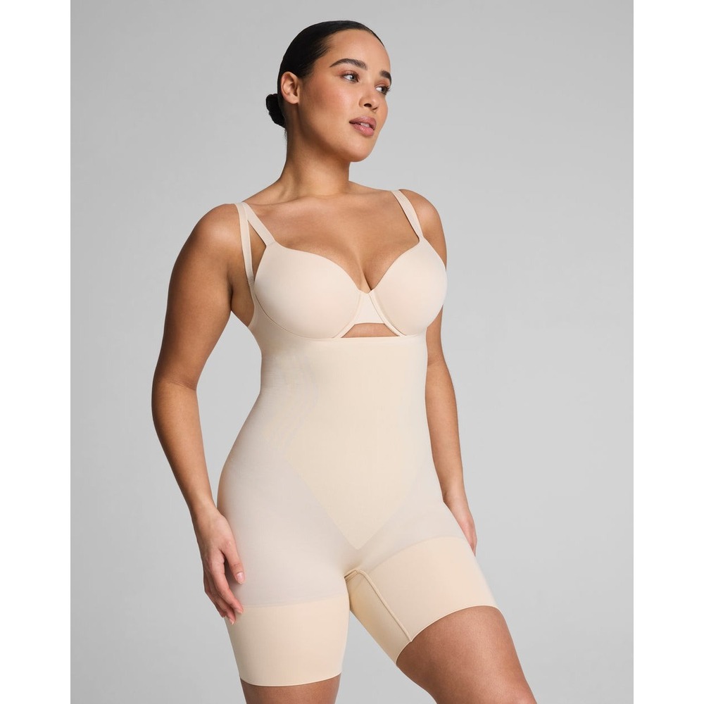 SPANX Sculpt GoFigureOpen-Bust Mid-Thigh Bodysuit Shapewear‎ sz 1X Honey NWT